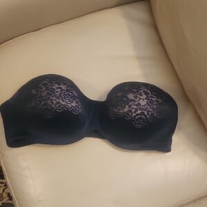 Sonoma Black Lace Strapless Bandeau Bra 40 DD